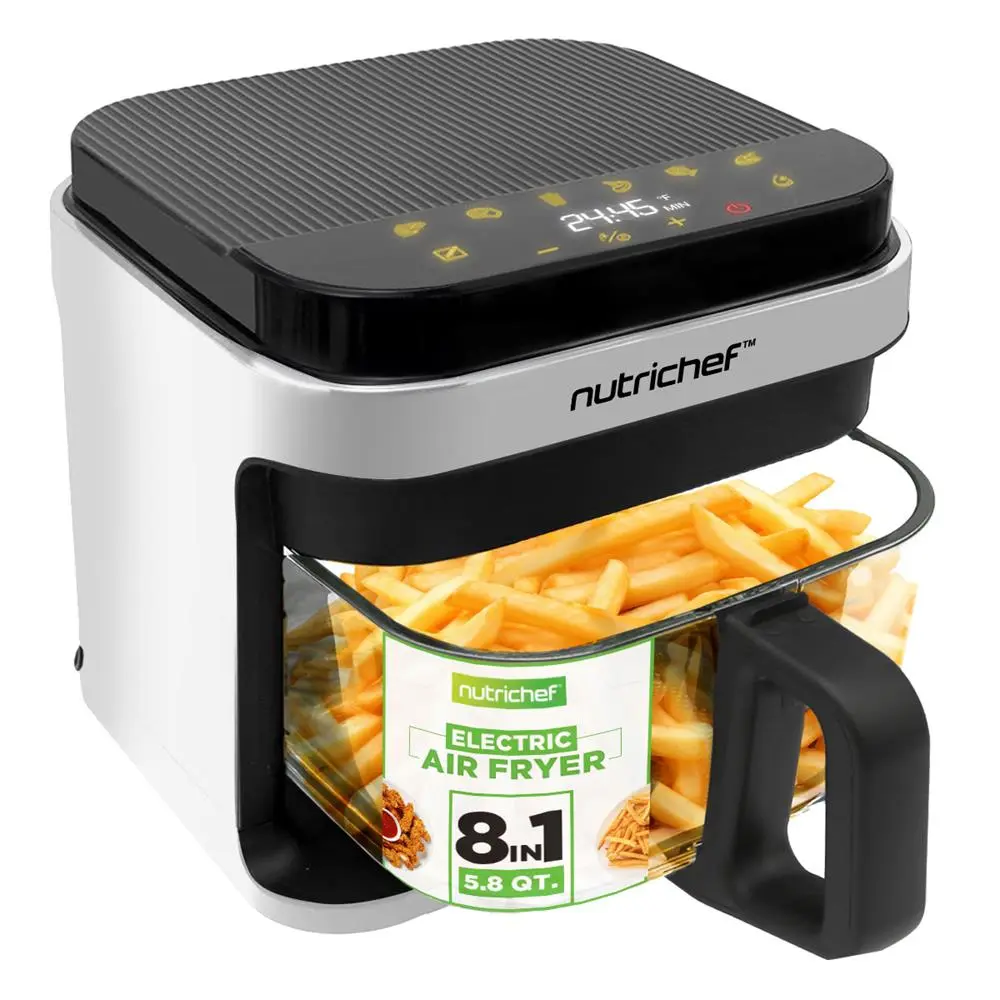 5.8QT Air Fryer - White | 1200W Electric Air Fryer with Transparent Bowl, Digital Touch Control, 8 Presets, 360° Hot Air Circulation & Non-Stick Removable Basket - Compact Countertop Kitchen Appliance for Quick Cooking