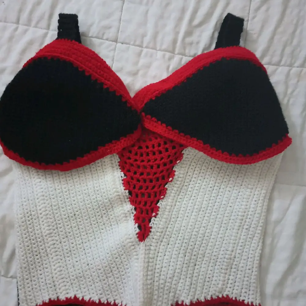 Crochet Corset - Red and Black Crochet Corset with Red and Black Design