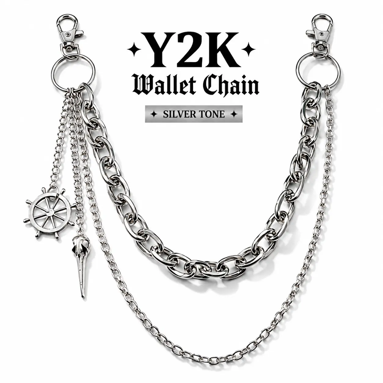Wallet Chain Silver Y2K Skull Wheel Sparkling Elegant Lightweight Comfortable Versatile Feminine Summer Gift for Women Girls Daily Wear Special Occasion Perfect Accessory