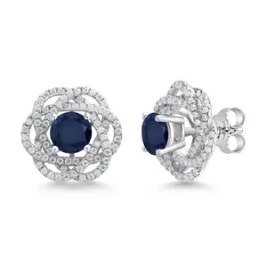 Gem Stone King 925 Sterling Silver Round 6MM Gemstone Birthstone Stud Earrings with White Moissanite Removable Earrings Jackets For Women