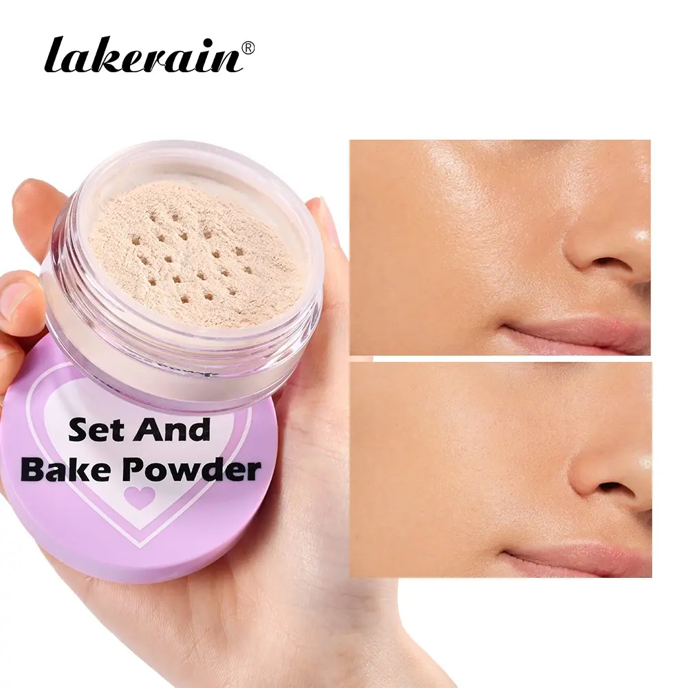 Lakerain 1 Count Set and Bake Powder Oil-Control & Pore-Blurring Loose Setting Powder Powder Makeup, Long-Lasting Matte Finish, Multiple Shades with Puff, Lightweight & Natural, Ideal for Oily/Combination Skin All-Day Wear
