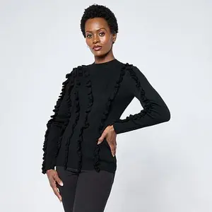 Nina Leonard Mock Neck Long-Sleeve Ribbed Sweater