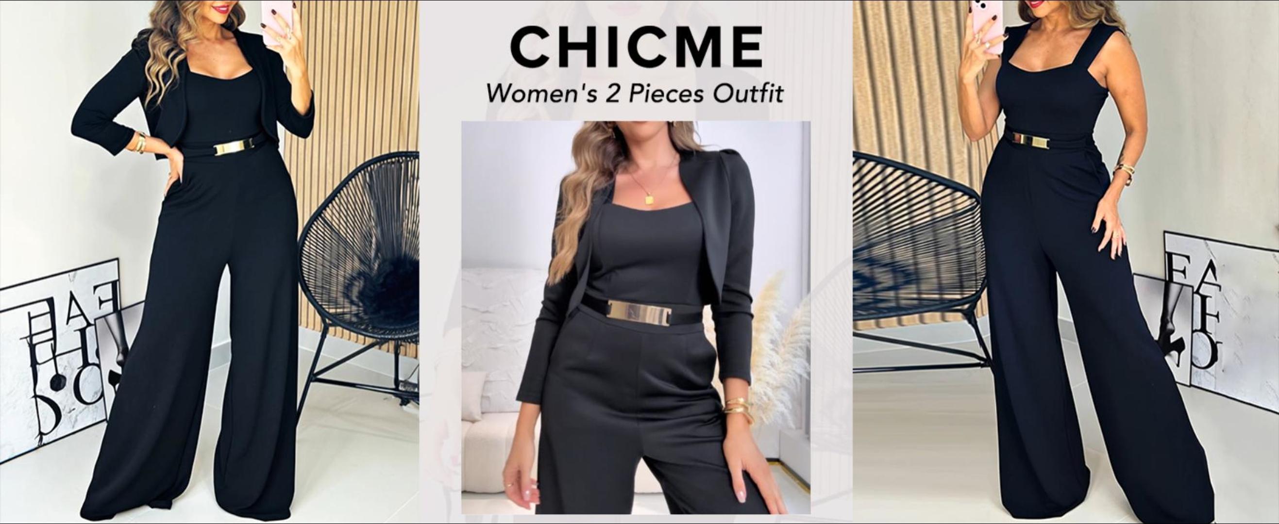 2026 Spring ChicMe Women's 2 Pieces Outfit Metal Decor Square Neck Sleeveless Zipper Back Cinched Waist Wedding Guest Wide Leg Jumpsuit /Wedding Guest Jumpsuit Set and Casual Crop Cardigan Set 2026 Spring ChicMe Women's 2 Pieces Outfit Metal Decor Square Neck Sleeveless Zipper Back Cinched Waist Wedding Guest Wide Leg Jumpsuit /Wedding Guest Jumpsuit Set and Casual Crop Cardigan Set