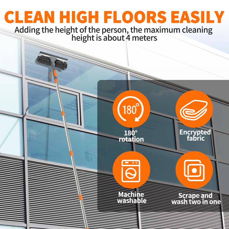 3 in 1 Window Cleaning Scraper With Extension Pole,  New Squeegee for Shower Glass, 3 in 1 Spray Function for Glass Doors for Windows Glass, Mirrors Scraper, Brush. All-Purpose Window Cleaner Tool