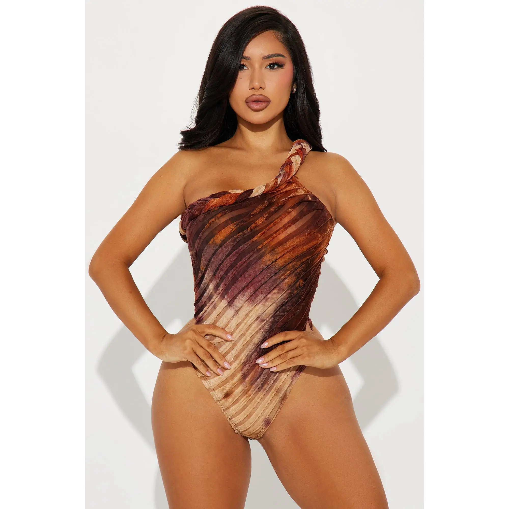 Private Island Textured Bodysuit - Orange/combo