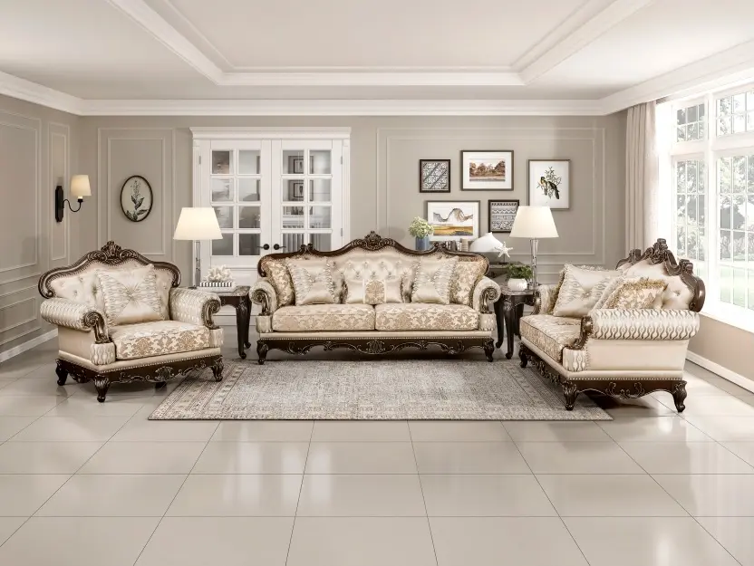 Homelegance 8570-SL Balthasar Two-Tone Chenille & Faux Silk Fabric Traditional Sofa & Love Seat Set with Wood Trim - 2 Piece Ensemble