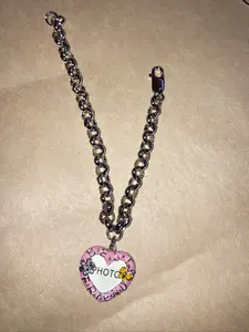 Photo Charm Heart Bracelet 925 Sterling Silver Rolo Link Bracelet