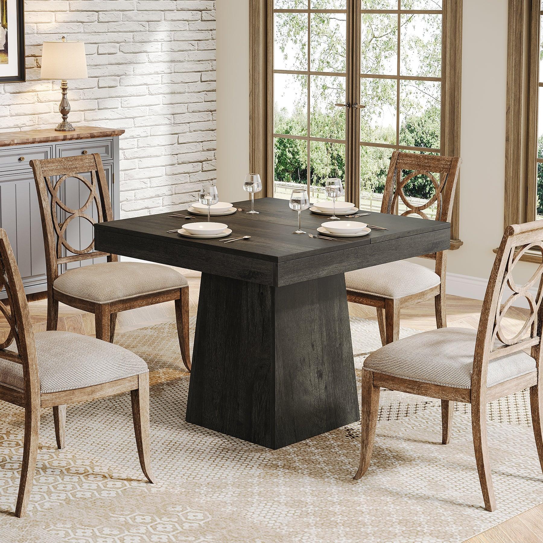 Spaco Square Dining Table for 4 - 31.5-Inch Farmhouse Kitchen Table with Sturdy Pedestal Base, Space-Saving Small Table for Dining & Living Rooms