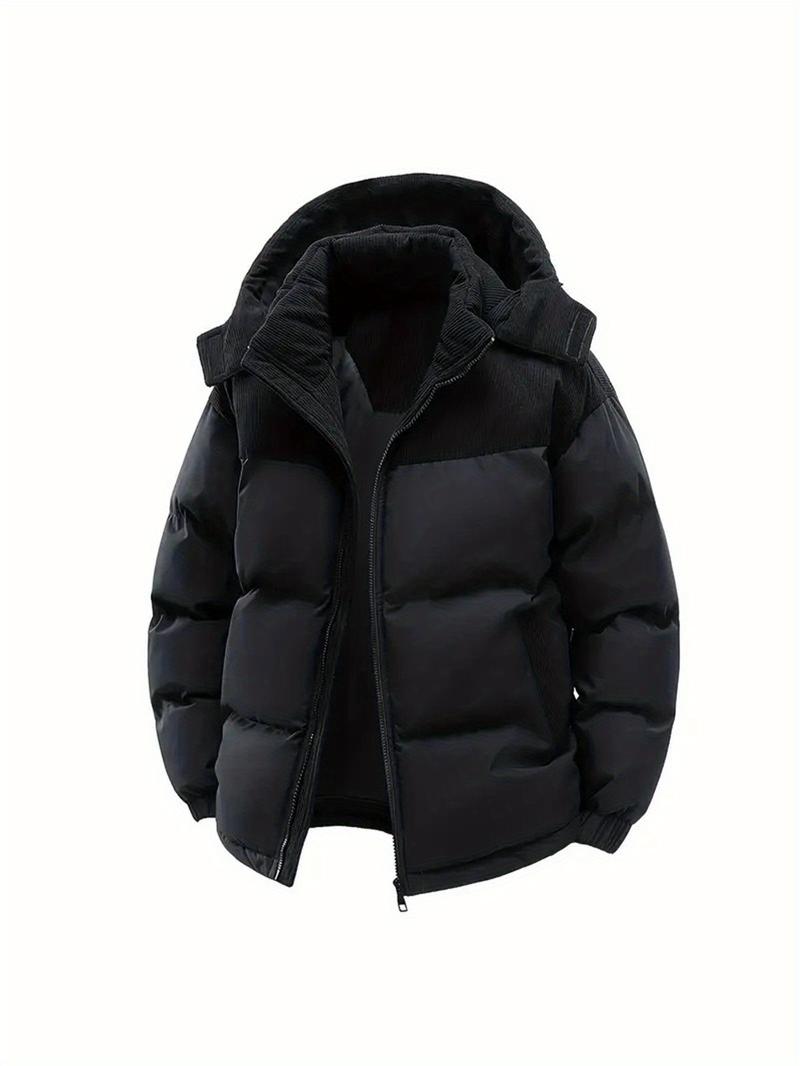 Men's Winter Hooded Jacket Cotton Coat with Removable Hood Warm Colorblock Couple's Youth Outdoor Cotton-Padded Top