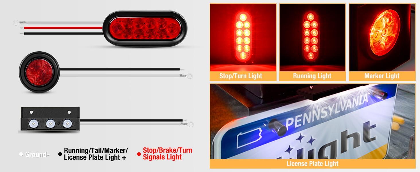 Nilight 2PCS Steel Trailer Light Boxes Housing Kit w/6Inch Oval Red LED Tail Lights 2 Inch Round Side Marker w/Grommet Plugs Wire connectors
