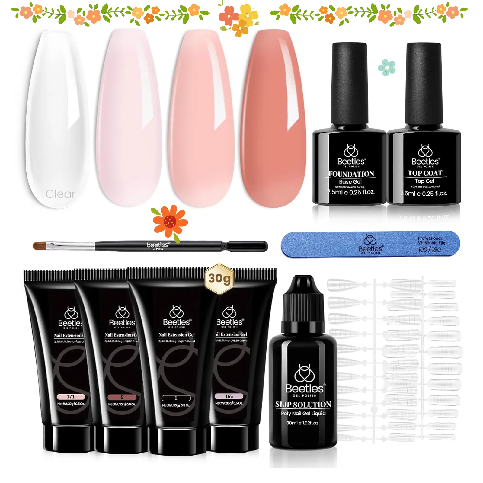 Beetles Nail Extension Poly Gel Professional DIY Nail Art for Starter Top Coat Base Gel, Gift for Women gift for girls, Nail Manicure at home, With Slip Solution, Beginner friendly mothersdaygift Spring Nail Summer Nail Vacation Nail #SummerVibes