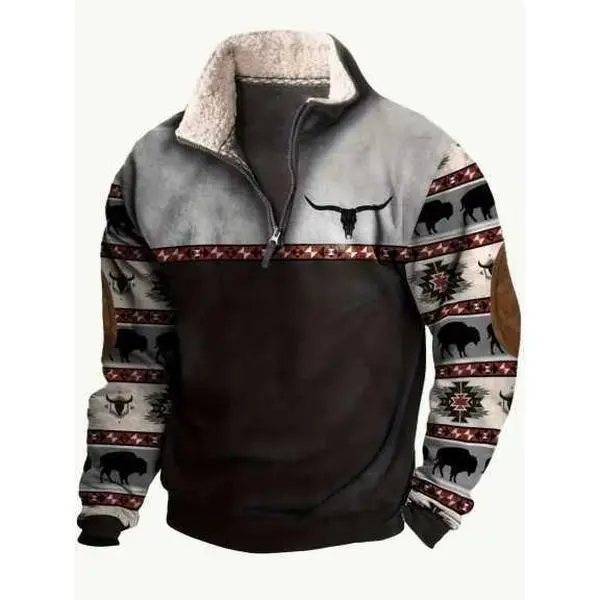 American style sweatshirt retro stitching embroidery half-opening men's long-sleeved sweatshirt