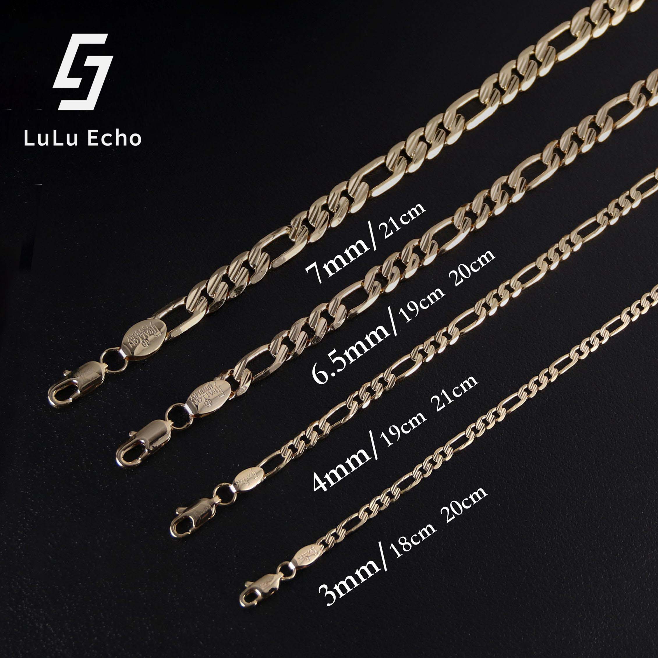 LuLuEcho No Faded 14K Gold Plated Figaro Chain Bracelet for Men, Covered with Gold Element, 3/4/6/6.5/7MM for Men Women Jewelry Gift for Men Women