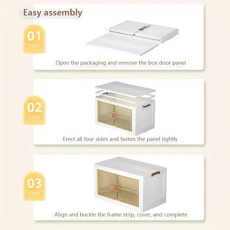 Foldable Storage Box with Lid - Stackable Holders for Kitchen Bedroom Bathroom Warehouse - Cream White - 3 Capacity Options
