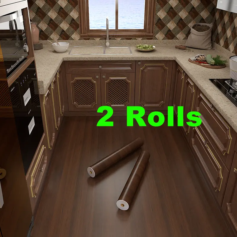[2Rolls] Brown Wood Grain Self-Adhesive Floor Sticker, Peel and Stick Waterproof Flooring Tile,Removable Vinyl Wrap Film, Home Decor for Livingroom,Bedroom,Kitchen