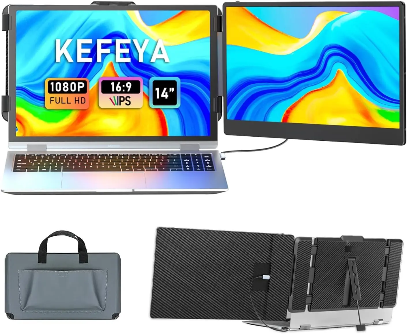 KEFEYA Laptop Screen Extender 14", FHD 1080P IPS Laptop Monitor Extender Dual Screen, Portable Monitor for Laptops 13-17" with USB-C/HDMI Port, Plug n Play for Windows/Mac/Android/Switch/PS5 summerwins,summerwins,back to school,back to school shopping tik