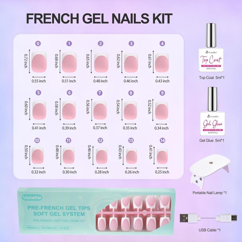 Vansiho Pink Deep French Gel Nail Kit - Short Squre French Tip Press on Nails Kit with Nail Gel, Top Coat for Gift Home DIY
