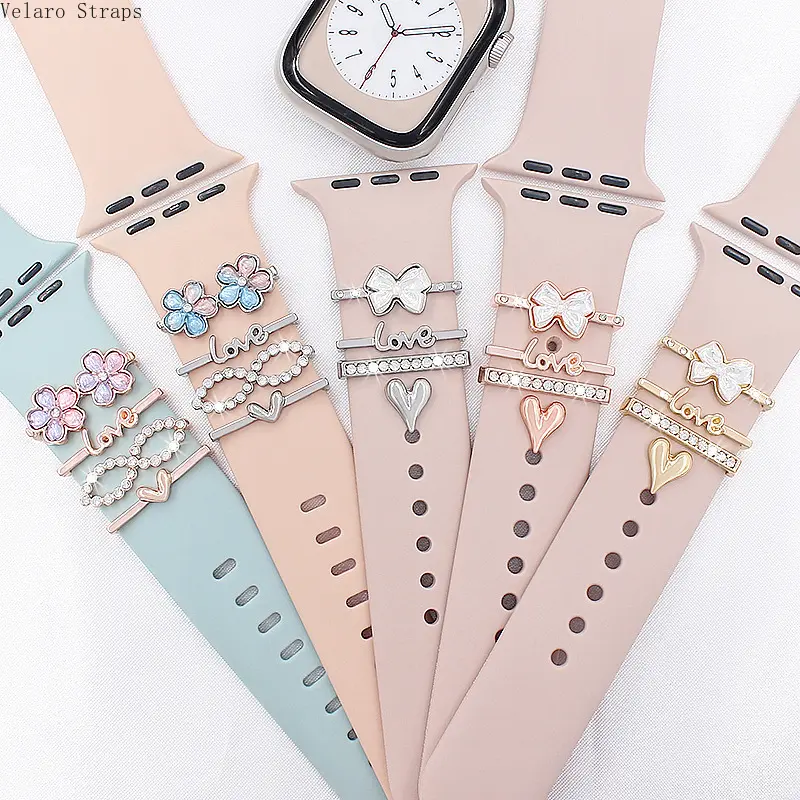 Decorative Charms for Apple Watch Silicone Bands, Universal Metal Ornament Rings and Studs for Smart Watch Straps