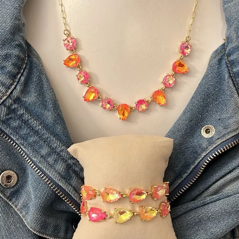 Female 2-Piece Cassandra Bead Jewelry Set - Pink Lemonade Candy-Vibe Necklace, Casual Chain & Link Bracelet, Choking Hazard Small Parts Note, Everyday, Multi, No