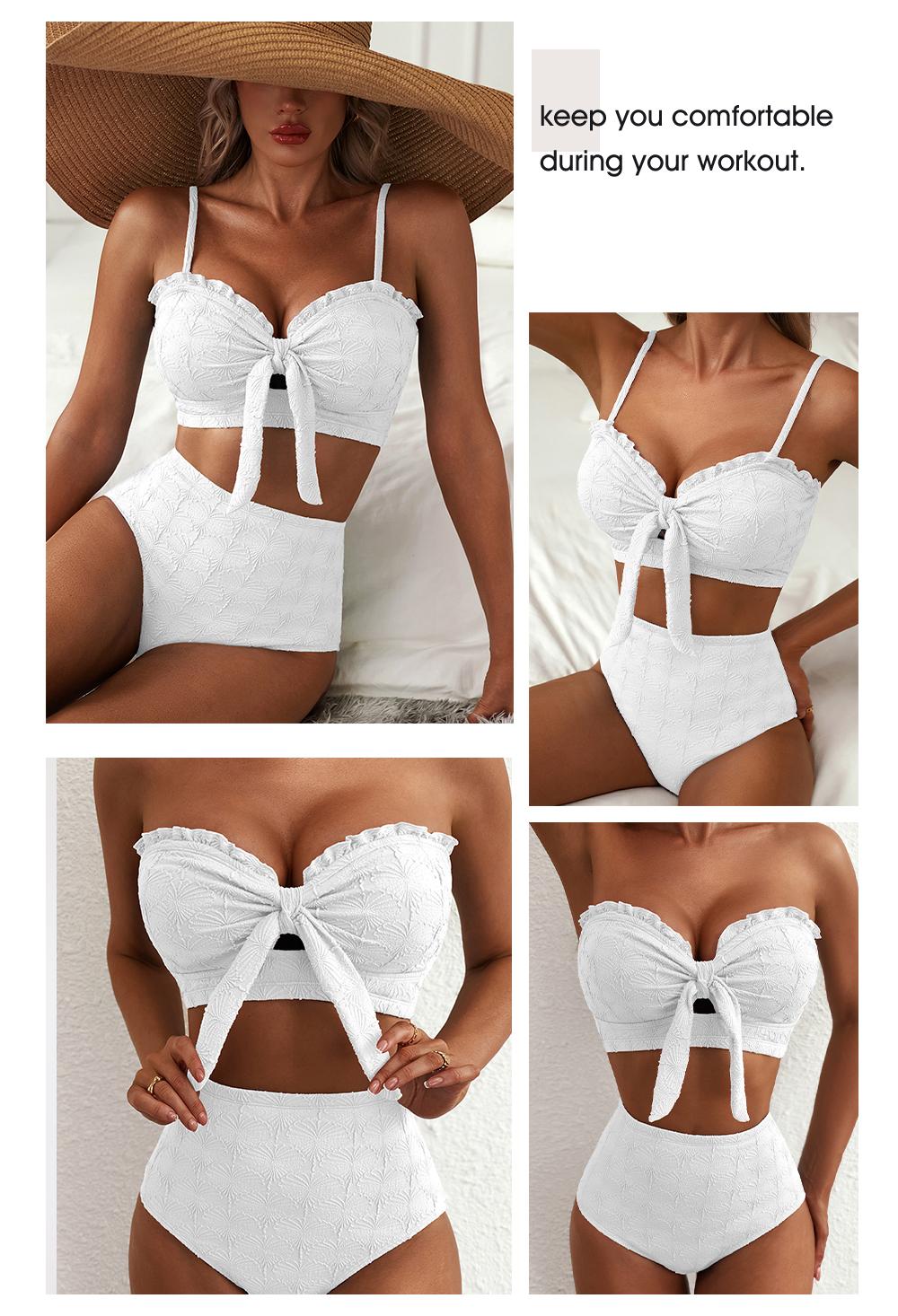 Aleumdr Women's Seashell Textured Bikini Sets Knotted Front 2 Piece Swimsuits Ruffle Trim Bathing Suits SpringStatements Aleumdr Women's Seashell Textured Bikini Sets Knotted Front 2 Piece Swimsuits Ruffle Trim Bathing Suits SpringStatements