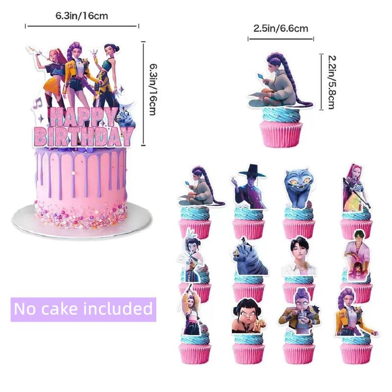 Kpop Birthday Party Decoration Set – Anime Demon Hunter Girls -Inspired Backdrop Banner, Balloons & Cake Toppers | Cool K-Pop Theme Party Supplies for Fans, Kids & Teens, Perfect Gift for K-pop Hunter Lovers