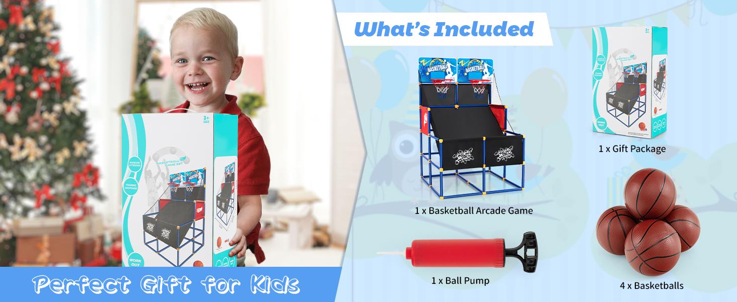 Costway Kids Basketball Arcade Game, 2 in 1 Indoor Outdoor Basketball Game Set w/Electronic Scoreboard & Sound Effect & Sticky Balls, Basketballs, Toy Gift for Toddlers Children Boys Girls