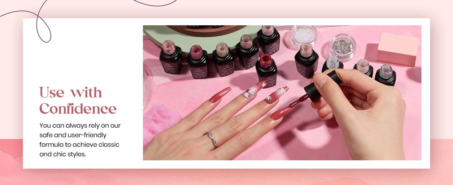 Beetles Pink Nude Gel Nail Polish Set with Base&Top Coat - Sheer Glitter, Soak Off, DIY Manicure, Neutral Jelly Pink, Nails at home DIY Nail Cutics Cosmetic