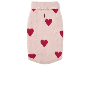Barefoot Dreams Cozychic Heart Print Pet Sweater in Dusty Rose & Cherry