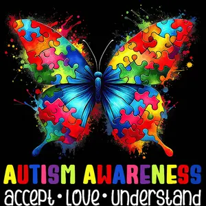 Autism Awareness Butterfly DTF Transfer for T-Shirts - Eye-Catching Symbolic Design for Supportive Crafting