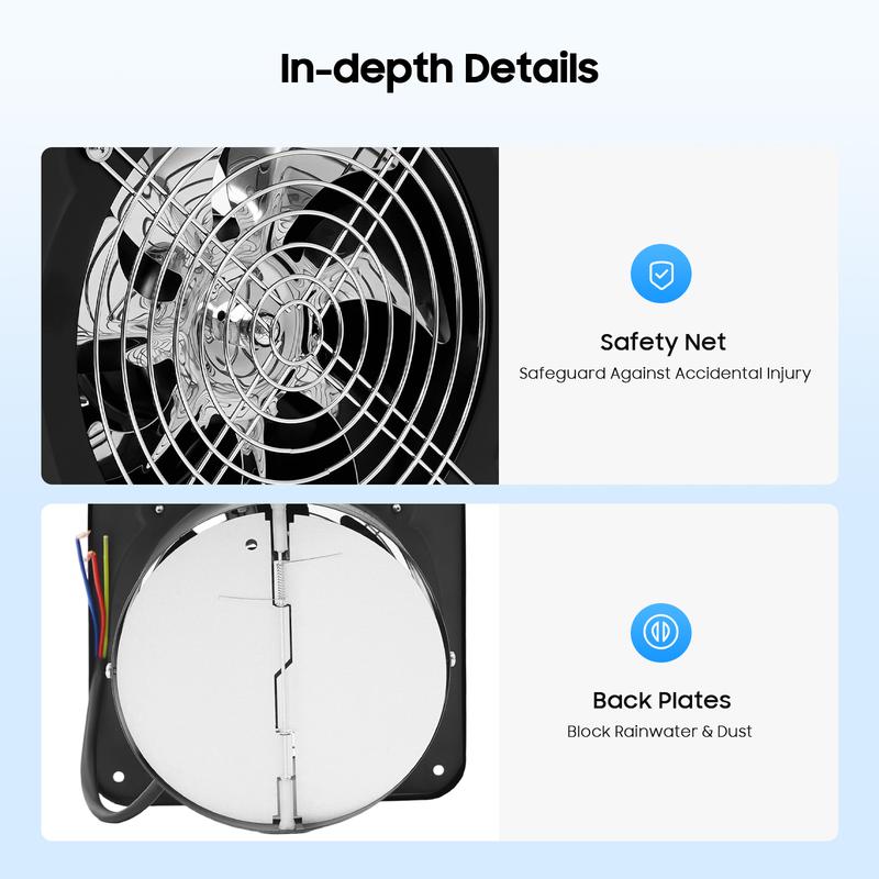 6 Inch Shutter Exhaust Fan 2800RPM 650m³/h Airflow 50dB Quiet Iron Ventilation for Kitchen Bathroom Basement Garage Office Moisture Odor Removal
