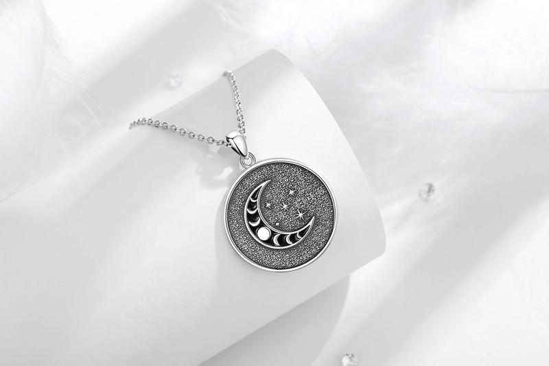 Eudora S925 Sliver Nox Goddess Necklace, Double Side Greek Mythology Feminine Pendant, Goddess of Night Protection Amulet for Women, Celestial Moon Stars Jewelry Nyx Hypoallergenic