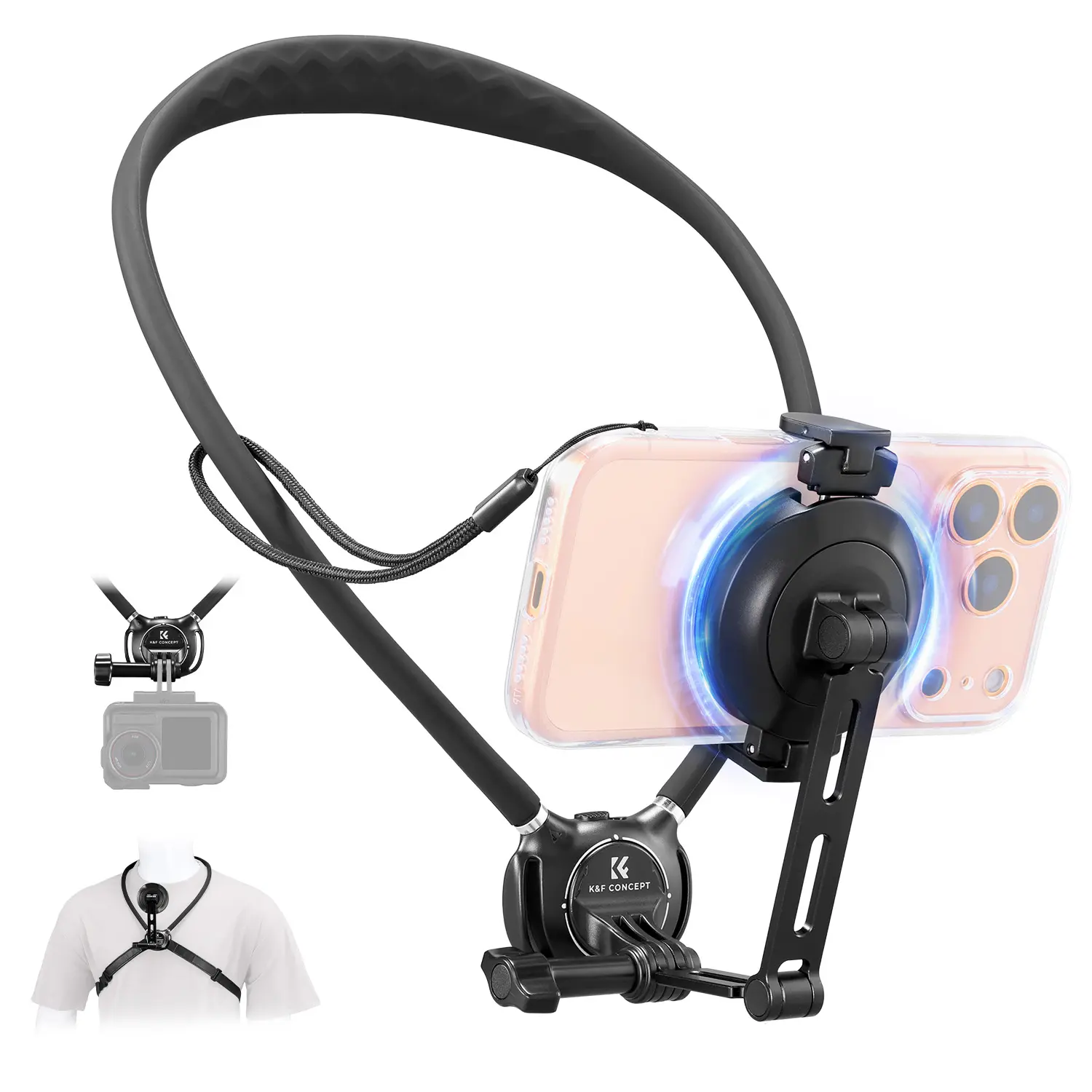 K&F CONCEPT 2-in-1 Magnetic & Clip-On Neck Phone Holder, Hands-Free Chest Mount for POV Use, Compatible with iPhone 12-17 Series, Android Smartphones, Cellphones & Mobile Accessories