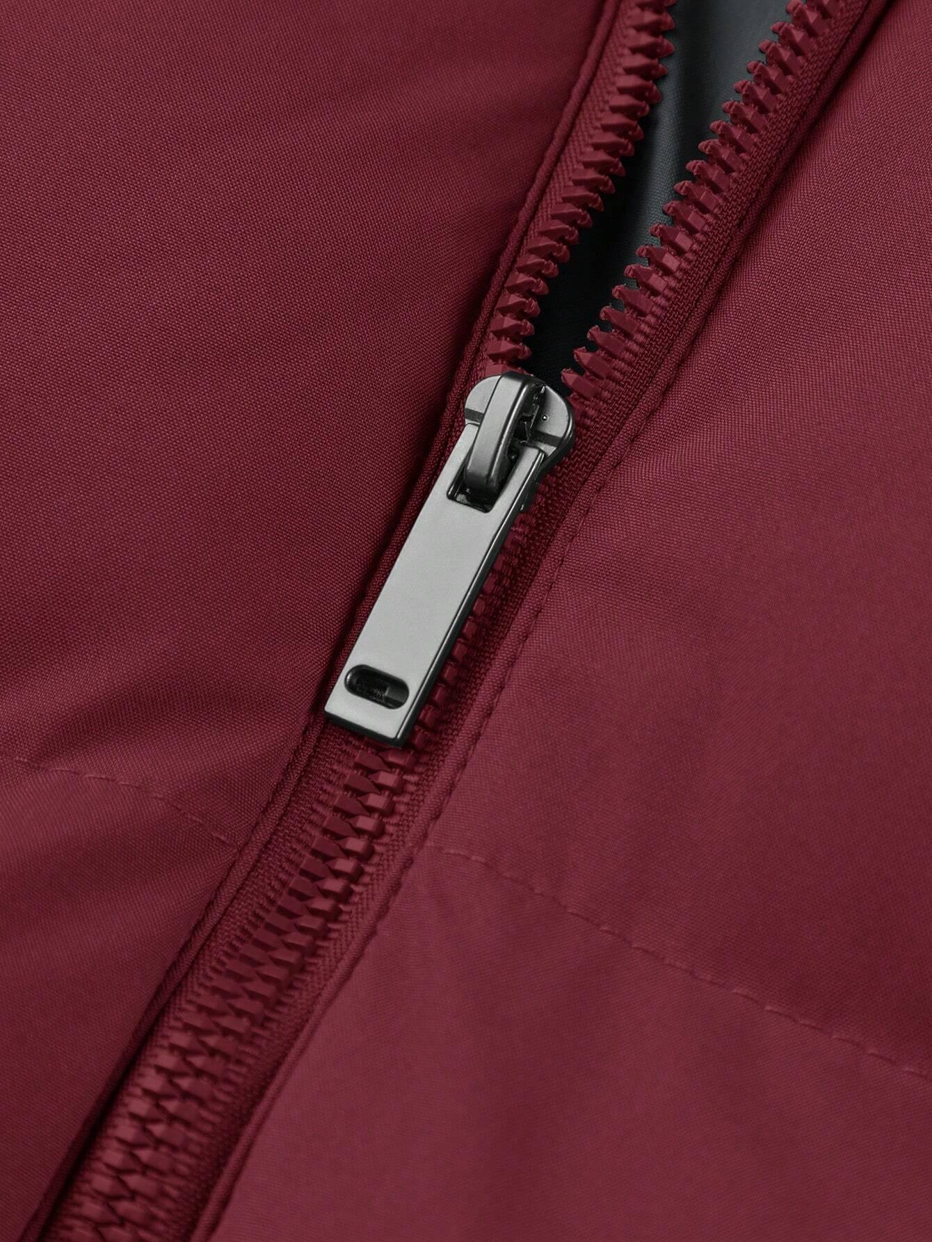 Men's Padded Hooded Vest, Casual Sleeveless Plain Polyester Top, Fitted Style with Adjustable Drawstrings and Red Zipper, Machine Washable, Tops, Pull On, Overall, Hood Fits Your Size, Simple Style, Easy To Style