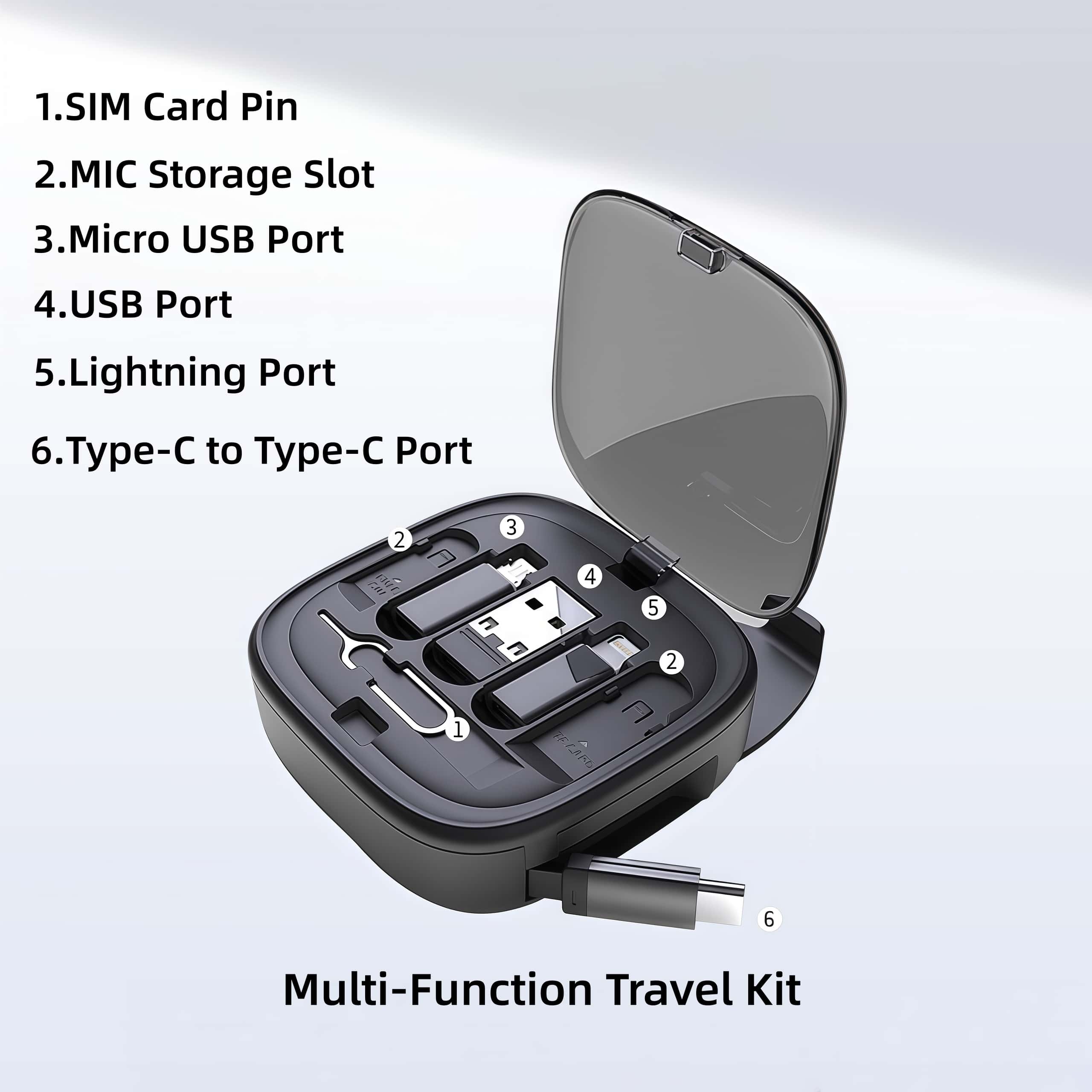Multifunctional Fast Charging Data Cable Retractable Cable Storage Box | Travel Data Cable Set with Multiple Adapters and Universal Charging Port Compatibility, Retractable Travel Charging Cable