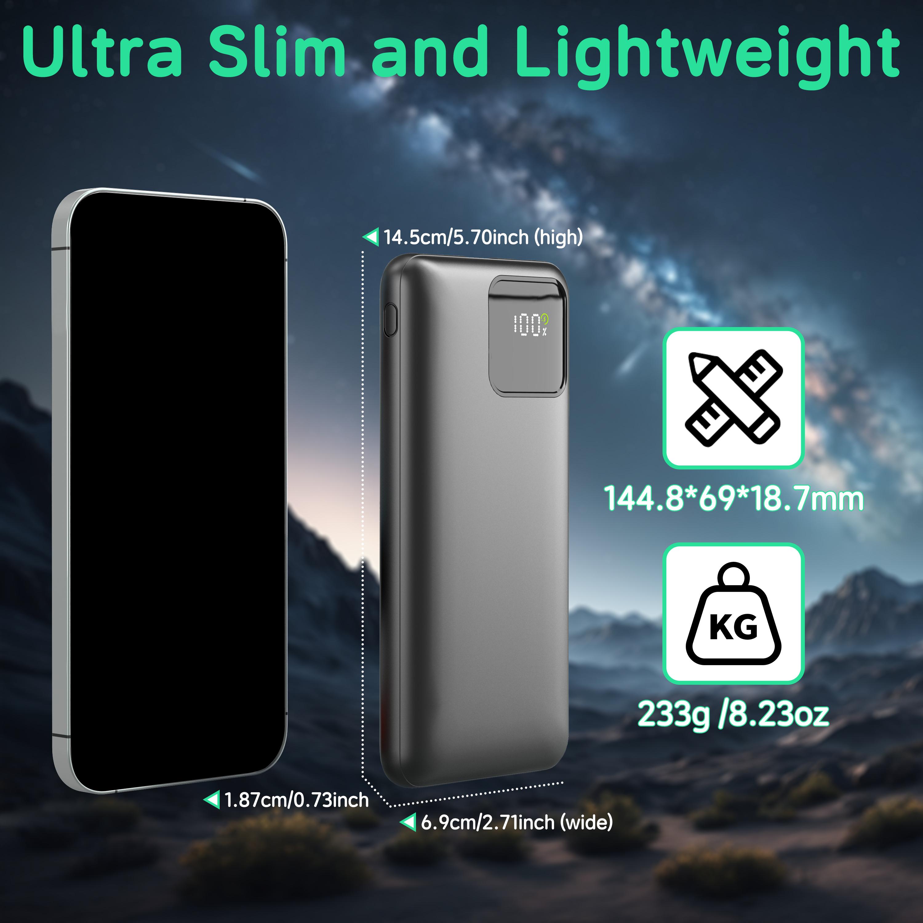 10000mAh Portable Power Bank with Built-in Cables, 22.5W Fast Charging Slim Charger for iPhone, Android, Samsung, Google Pixel, iPad