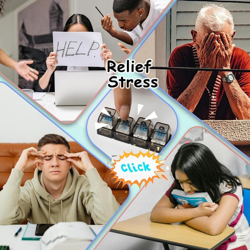 Glowing Keyboard Fidget Toy, 4-In-1 Decompression Button Keychain, Stress Relief Finger Clicker, Transparent Color