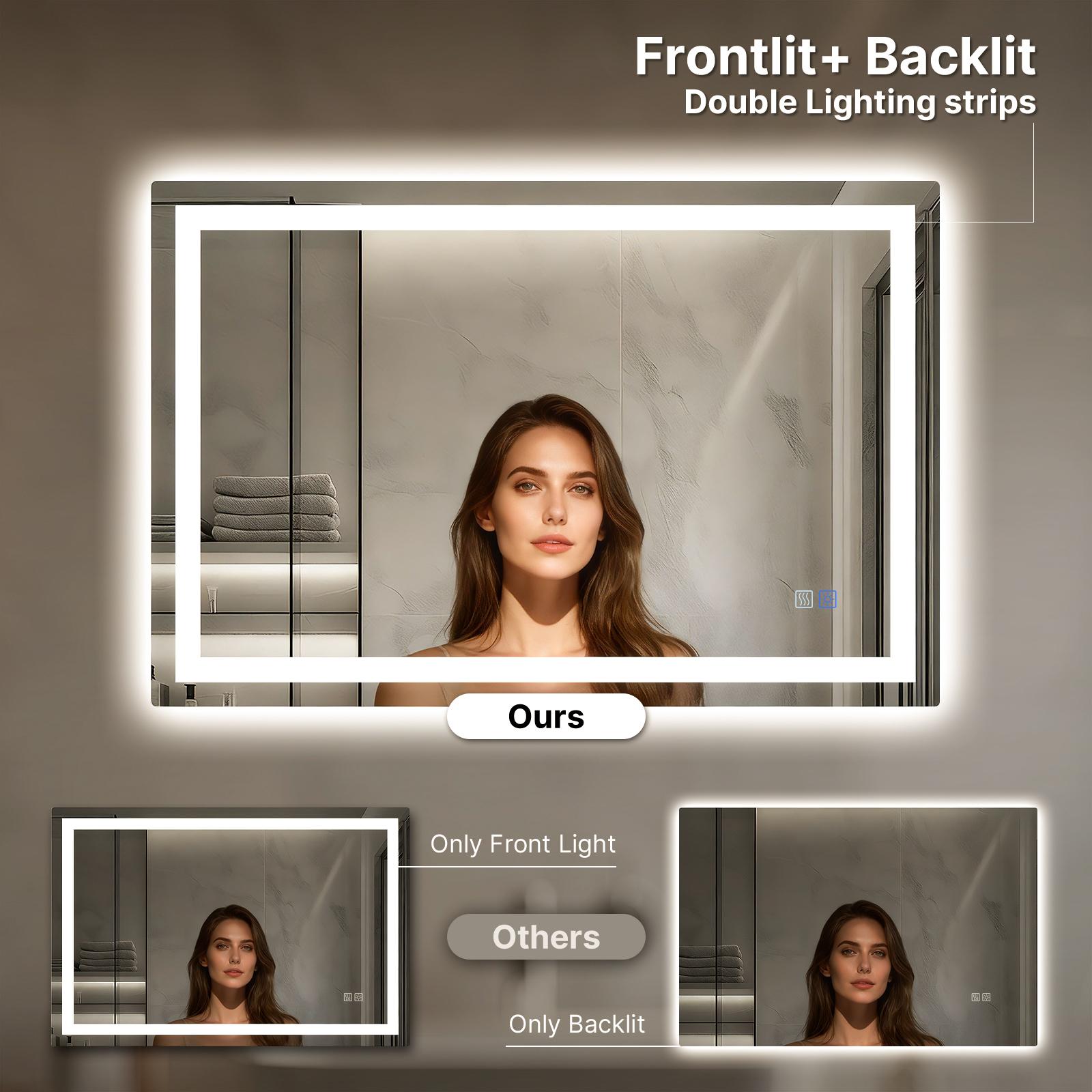 HYPERLITE Dimmable Brightness Bathroom Mirror Lights, 36*28 inches Anti-Fog Function Vanity Mirror Memory Setting LED Wall Mirror , Shatter-Proof Tempered Glass, Modern Illuminated Mirror for Bathroom Dressing Area  SpringGlowUp 48*32 60*36 32*24 36*24