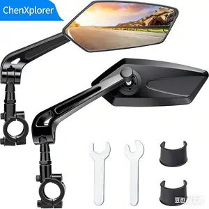 [2 Pcs] Aluminum Bicycle Rearview Mirror Rotatable Adjustable Wide Angle HD Flat Safety Mirror Universal for 22.2-25mm Handlebar Electric Bike Scooter
