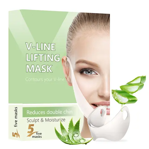 V-Line Lifting Facial Sheet Mask (5 Pieces) - Aloe + HA Hydration, Hydrating, Firming, Gentle Lifting Effect, Jawline Lift, Double Chin Reduction, Depuffing, Detoxifying, Stretchy Fit, Unisex Daily Care for All Skin Types