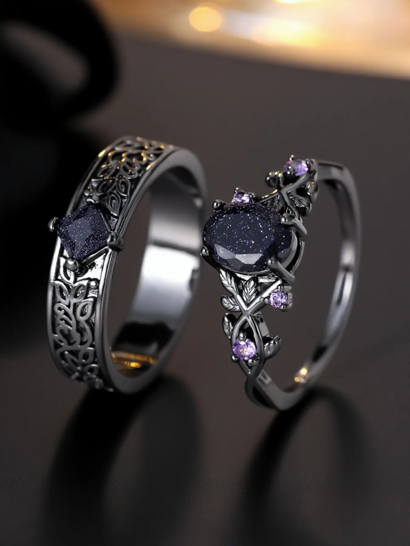 1 Pair Couple Rings Unique Blue Artificial Gemstones Engagement Rings for Women Birthday Anniversary Gift, Artificial Zircon Rings, Zircon Jewelry, Personality Rings for Men, Stackable Engagement Ring