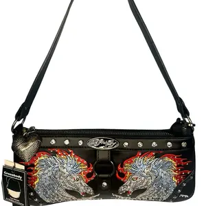 Ed Hardy Dragon Shoulder Bag – Y2K Rhinestone Baguette Purse Black Red Flame NWT