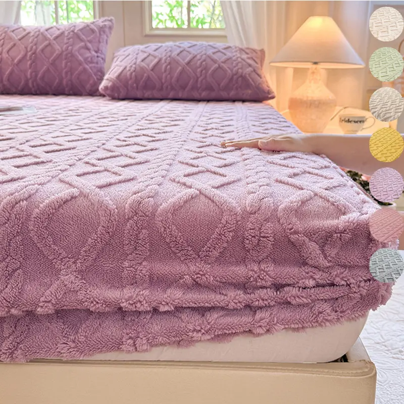 Bed Sheet Set 3 Piece, Jacquard Satin Finish, Polyester Fiber, Thick Velvet Fabric, Fits 11.81-13.39 Inch Mattress, Soft Bedding Set, Comfy Bedding Set, Bed Sheets Set, Fitted Sheet Set, Bedsheet Sets