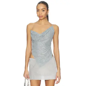 Jaded London Rhinestone Cowl Backless Top in Grey
