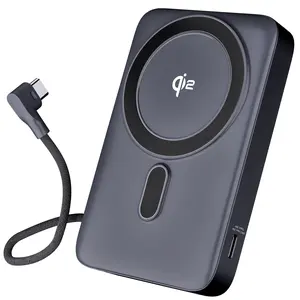 GearIt 10000mAh Qi2 Wireless Charging MagSafe Power Bank with Built-in USB-C Cable & LED Display for iPhone & Android Devices Magnetic Port Portable Smartphone Chargeable