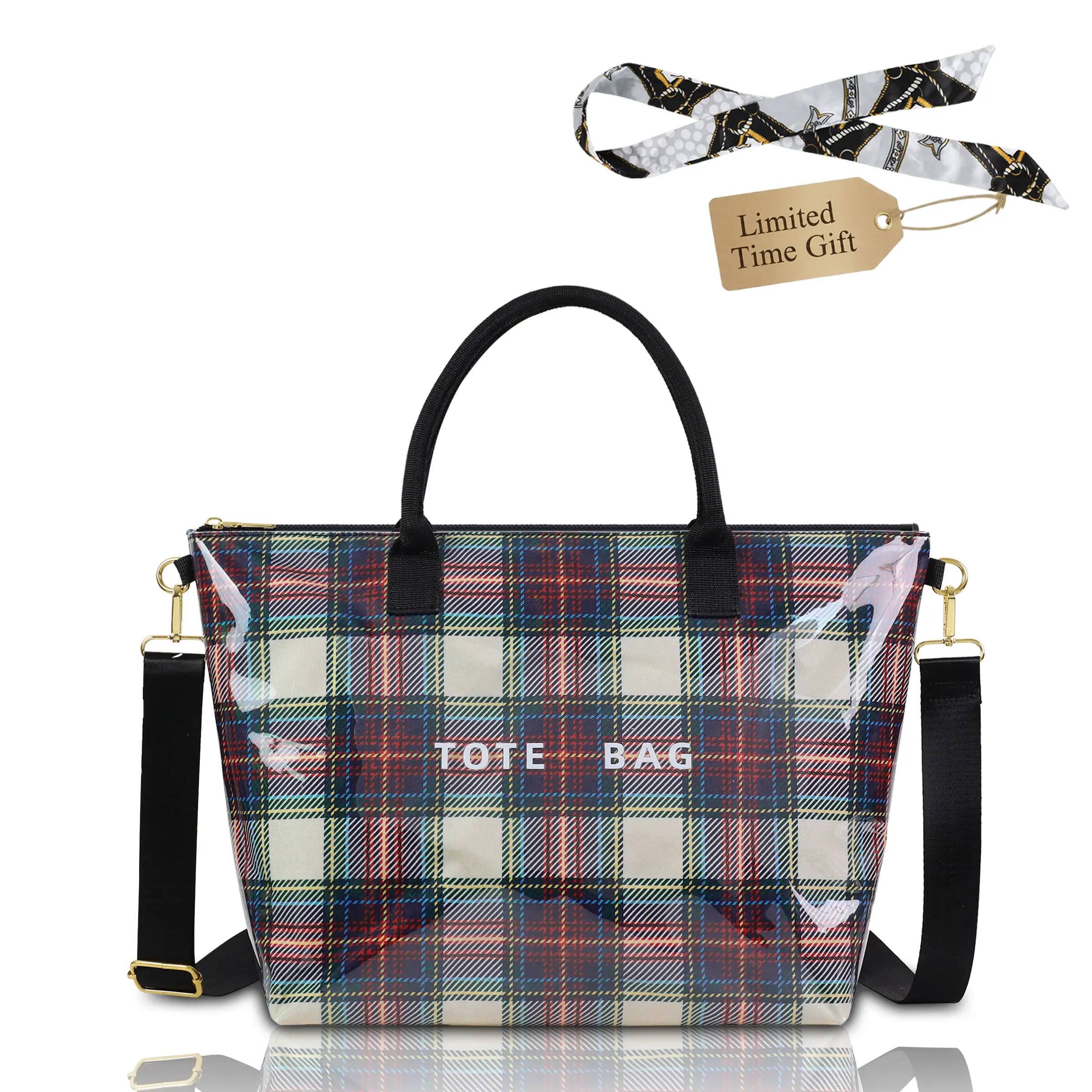 Women's Vintage Plaid High-Capacity PVC Tote Bag, Shoulder Bag for Women Ideal for Travel & Shopping, Perfect Gift, Commuter Bag, Handbag Shoulder Purse