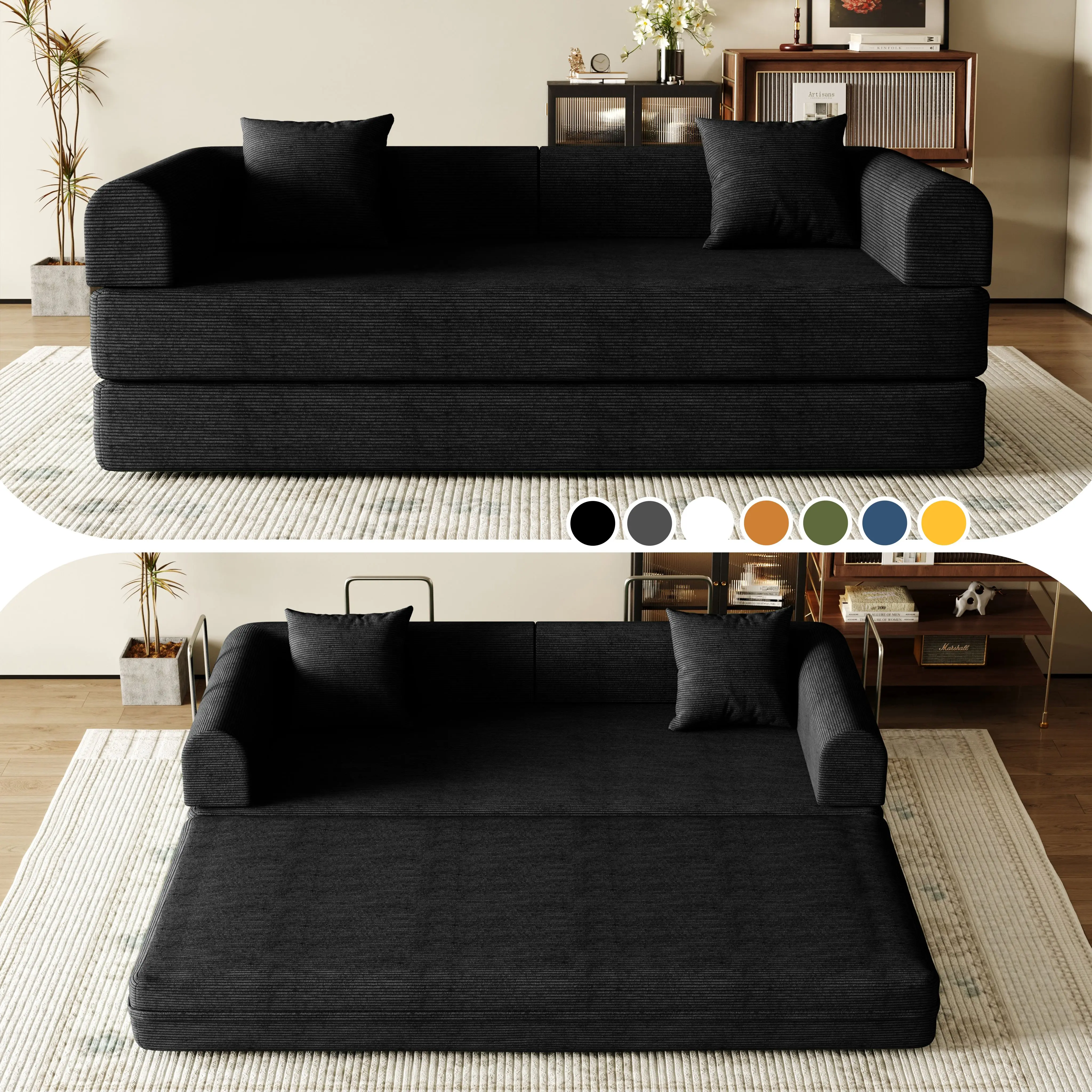 Sofa Bed 79/59/53/32 “ Foldable Deep-Seat Plush Modular boneless Sofa Single Seat No Assembly Required Suitable for Living room/Bedroom/Apartment 03BK