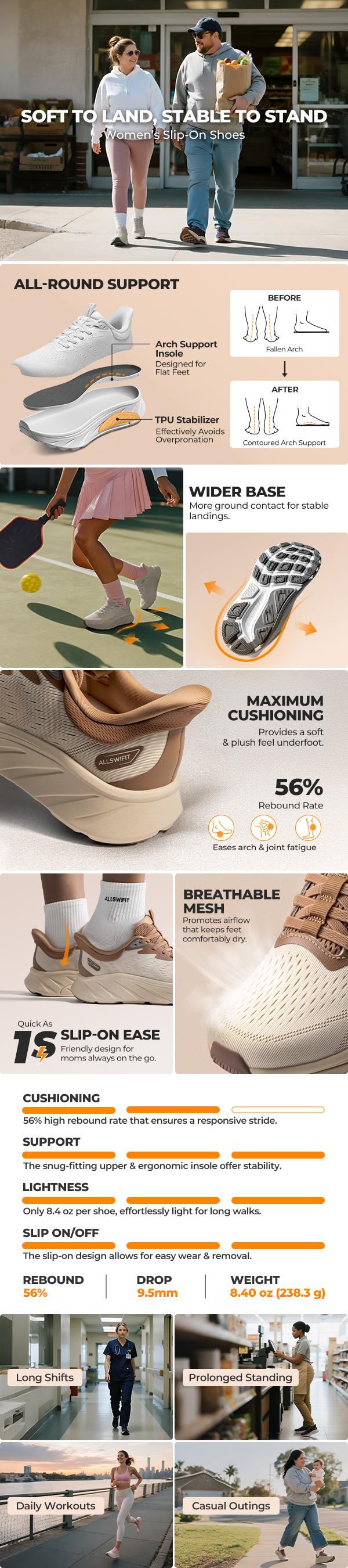 ALLSWIFIT Women's Slip On Walking Shoes - Hands Free Running Tennis Non-Slip Comfortable Workout Gym Breathable Lightweight StediBase Fashion Sneakers ALLSWIFIT Women's Slip On Walking Shoes - Hands Free Running Tennis Non-Slip Comfortable Workout Gym Breathable Lightweight StediBase Fashion Sneakers