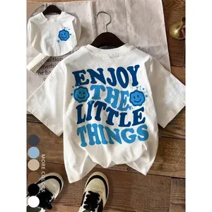 Women's Slogan Smiley Face Print Crew Neck Tee, Vintage Casual Drop Shoulder Short Sleeve, Trendy Summer Daily Top