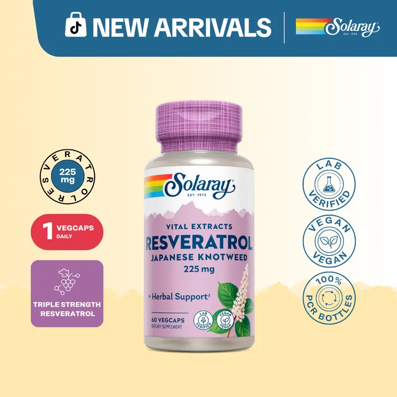 Solaray Triple Strength Resveratrol Capsules – Antioxidant Supplement for Heart Health, Longevity & Cellular Support