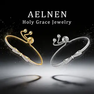 AELNEN 925 Silver Sparkling Zirconia Bowknot Bracelet with Adjustable Chain for Women - Luxury Fashion Jewelry
